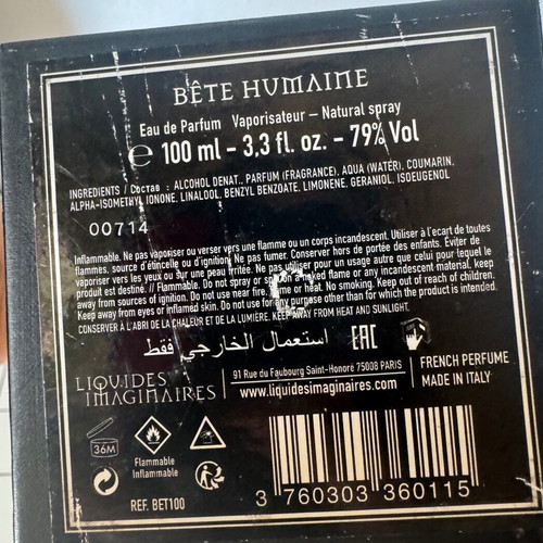 Bête Humaine Eau de Parfum 100 ml like new by Les Liquides Imaginaires