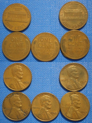 United States of America 1 Cent coins used, pack of 5