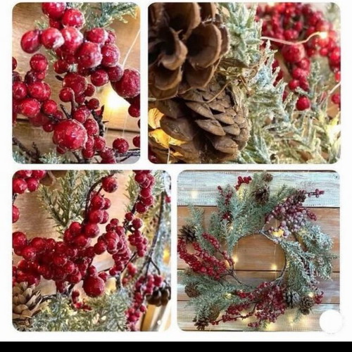 Snowy wreath berries & pinecones 50x50 cm new