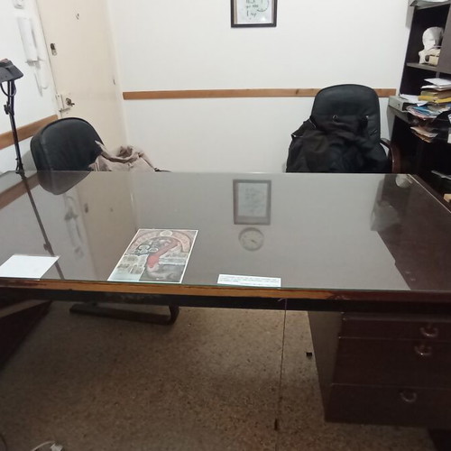 Wooden desk with glass top and 2 chairs set