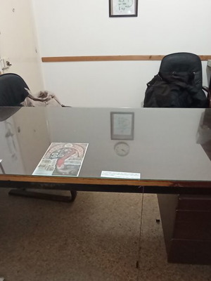Wooden desk with glass top and 2 chairs set