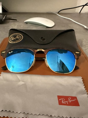 Ray Ban Clubmaster Unisex γυαλιά ηλίου με μπλε καθρέφτη φακό και καφέ ταρταρούγα σκελετό σαν καινούργιο