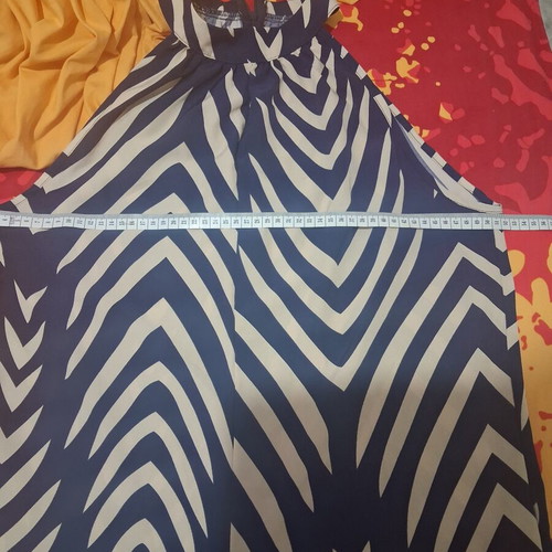 Shein jumpsuit with navy blue and beige zebra pattern, size M