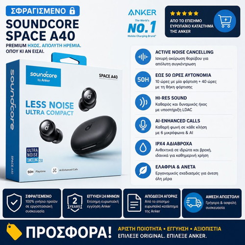 Soundcore Anker Space A40 In-ear Bluetooth Handsfree Earbuds new, with charging case