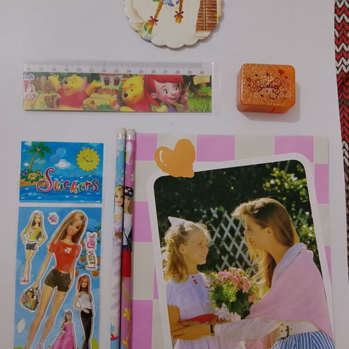 School collectible set new with notebooks, pencils, ruler, sharpener, stickers