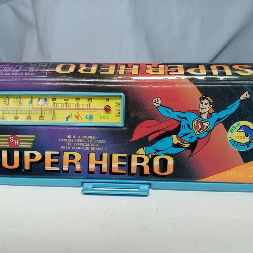Superhero pencil case 80s with thermometer and clip new