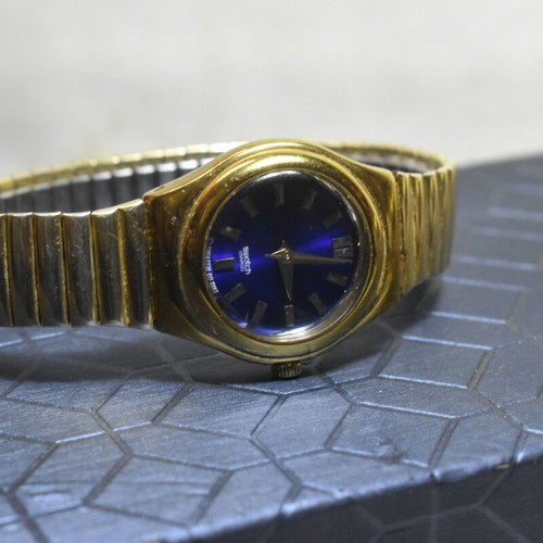 Swatch Irony women's watch used 1997 gold with blue dial