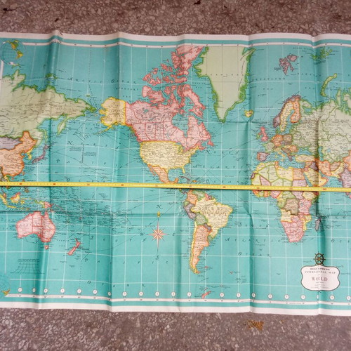 Collectible political world map used, decades 1980 1990