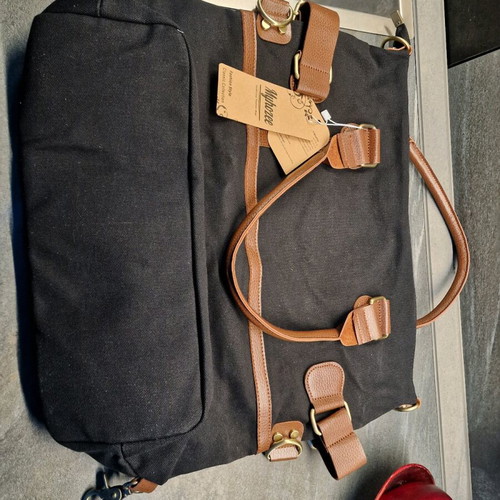 Canvas shoulder bag new, large heavy with zipper, black