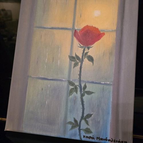 Oil painting on canvas rose at the window new 30×24