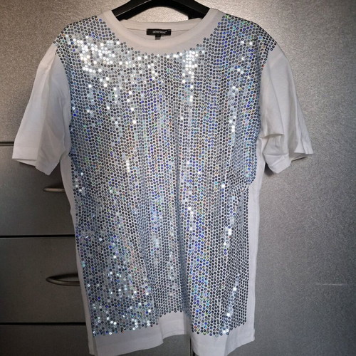 Denny Rose short-sleeve blouse like new, white with silver