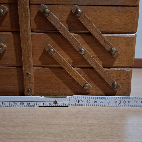 Wooden multiple folding case used for sewing or jewelry storage