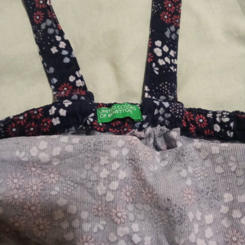 Benetton Blue Dark Floral Dress-Overall 110cm 4-5 Years Like New