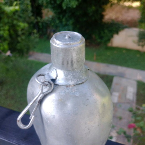 Old Greek Army Canteen used, aluminum with wool felt, 1950