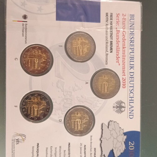 Germany 2 euro coinset A,D,F,G,J new