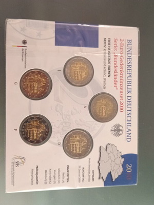 Germany 2 euro coinset A,D,F,G,J new