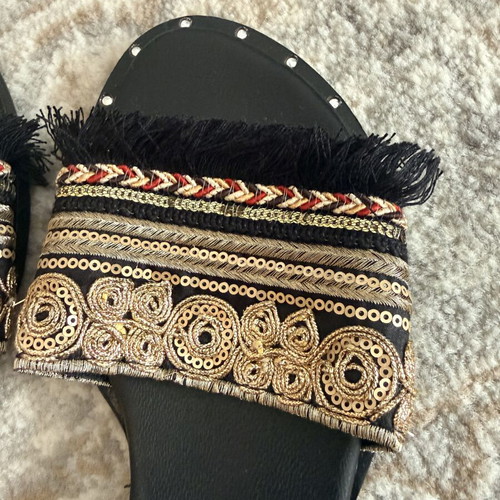 Dolce slippers new with ornate gold heel and unique details