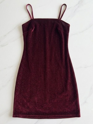 Pull & Bear mini dress with gold glitter, purple, size S