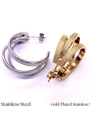 Triple Hoop Earrings new, silver and gold stainless steel