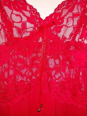Christmas negligee semi-transparent red with lace and feathers