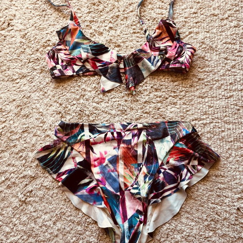 Nadia Rapti bikini like new, velour with ruffles, multicolor