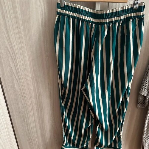 Zizzi women's striped emerald green and cream trousers