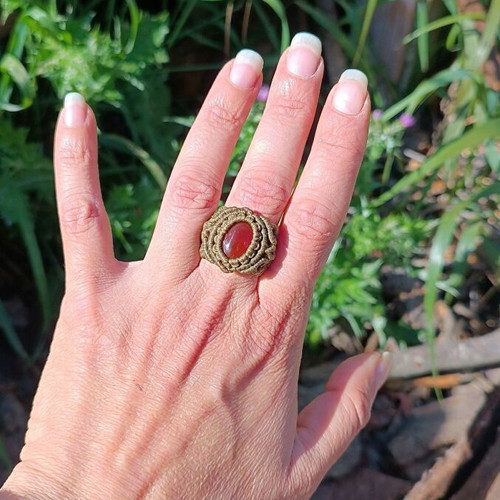 Macrame ring new with carnelian and intricate design