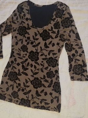 Transparent top with velvet floral pattern like new, black and beige