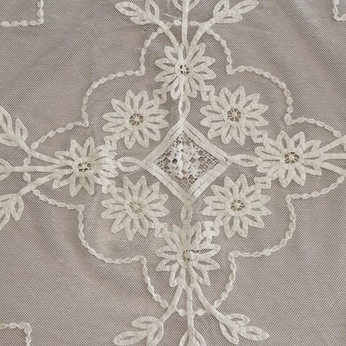 Lace tablecloth used, handmade filet lace, white