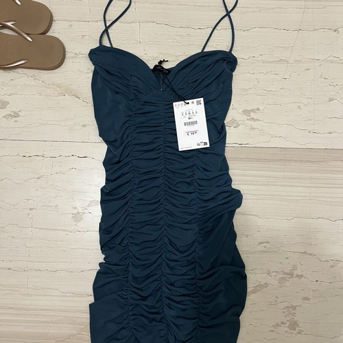 Dress with ruching new, blue and green Pull & Bear