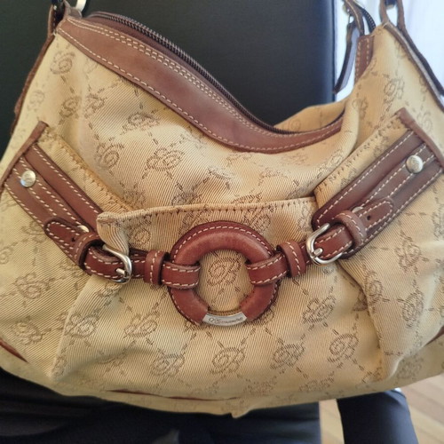 Blumarine shoulder bag used, beige with brown leather