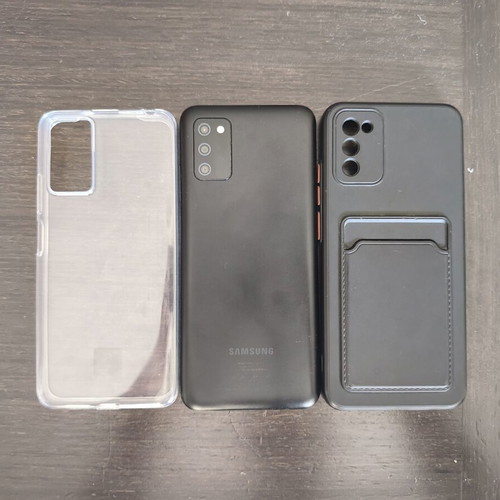 Samsung A03s smartphone with 2 cases