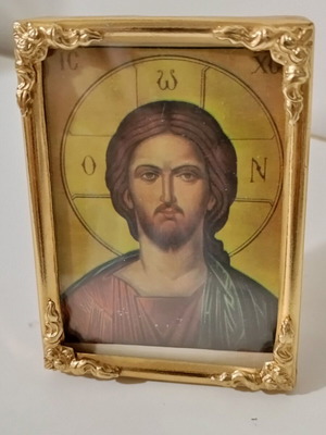 Εικόνισμα Ιησού μεταχειρισμένο, χειροποίητο, μικρό, 1930ε, γαλβανισμένο σε χρυσό