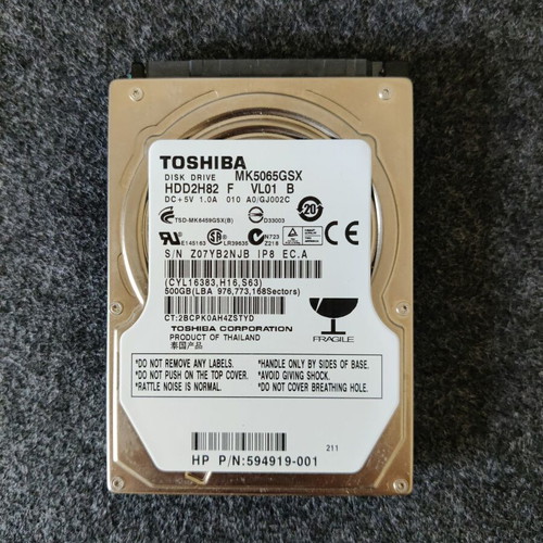 Toshiba MK5065GSX 500GB 2.5" SATA II hard drive for parts or repair