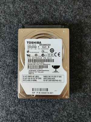 Toshiba MK5065GSX 500GB 2.5" SATA II hard drive for parts or repair