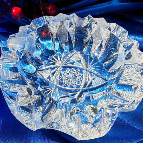 Vintage crystal ashtrays set of 2, lead crystal Bohemia, like new