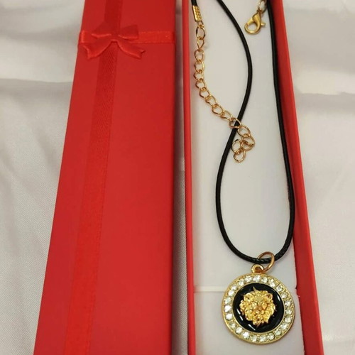 Lion Head Pendant with Cord Gold and Black, New