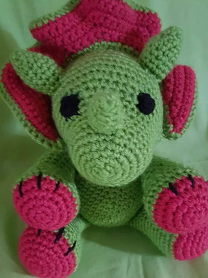 Handmade knitted triceratops made to order, 30 cm