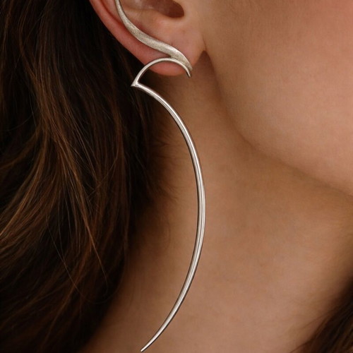 Sculptural Silver Earrings handmade, used, artisan design from Australia