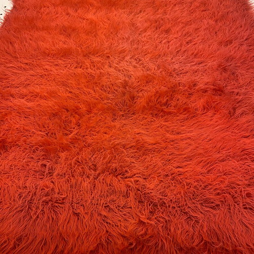 Wool flokati rug coral red like new, 3.00 x 1.80 m