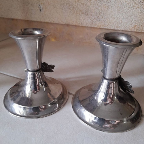 Silver candlestick set used with grape decoration