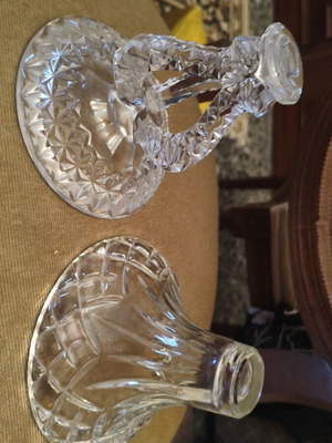 Crystal and glass candlesticks used, pack of 2, heights 13 cm and 11 cm