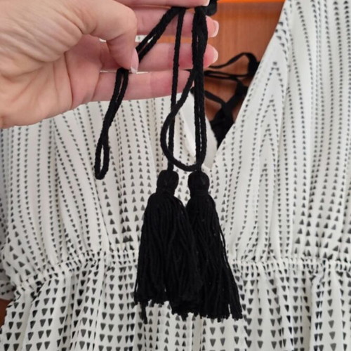 Long airy dress with black and white pattern, size S