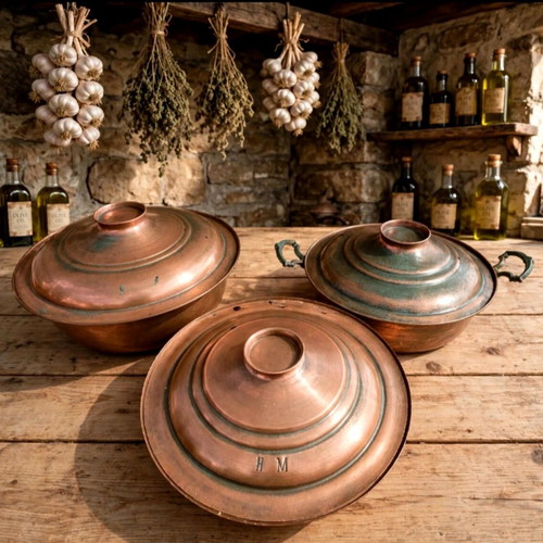 Vintage copper cookware set like new, 3 pieces