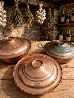 Vintage copper cookware set like new, 3 pieces