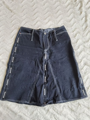 Modern denim skirt trapeze style like new, black cotton, size S/XS