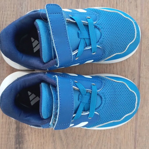 Adidas athletic shoes, blue, size 26