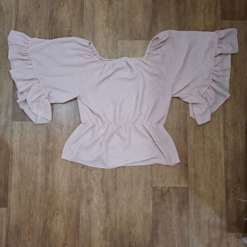 Summer blouse with pearls and balloon sleeves one size used, pink