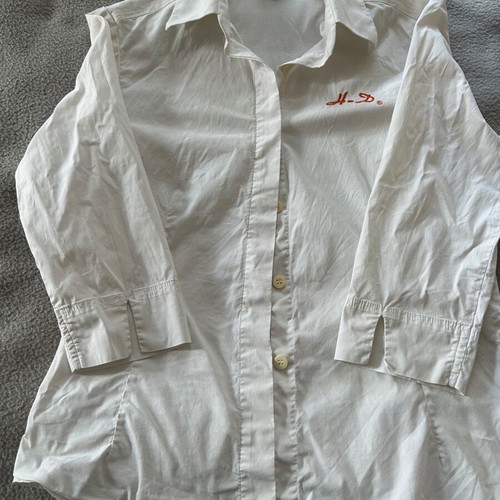 HARLEY-DAVIDSON, No, L, women's shirt, white elastic fabric, three-quarter sleeve.