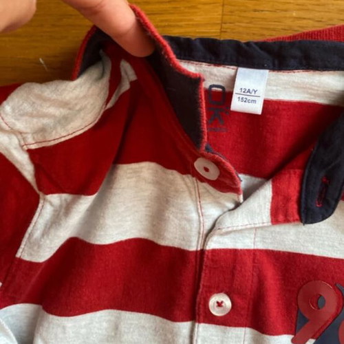 Okaidi Red and White Striped Long Sleeve Polo Shirt, size 152 cm